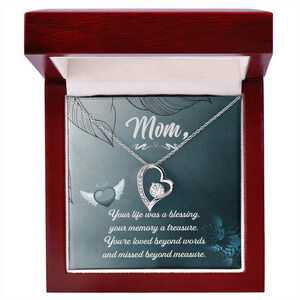 Mom Your Life Was Love Forever Love CZ Heart Necklace Yellow Gold Standard Box